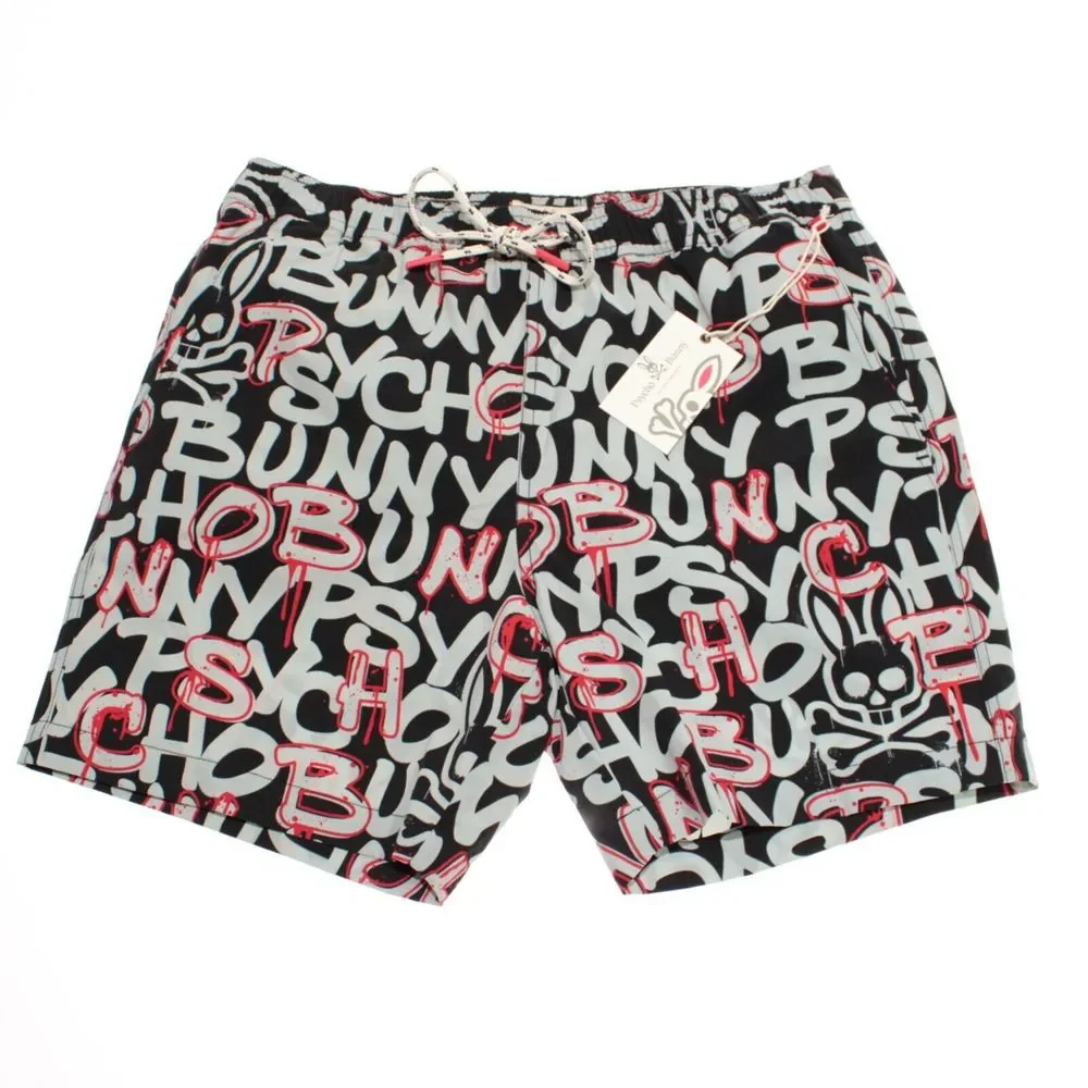 Psycho Bunny NWT Swim Suit Size M US In Black Gray & Red 100% Polyester - Picture 2 of 11